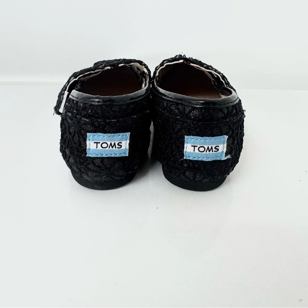 Toms Youth Classic Black Crochet Floral Glitter Slip-On Shoe Size T 10 Girls